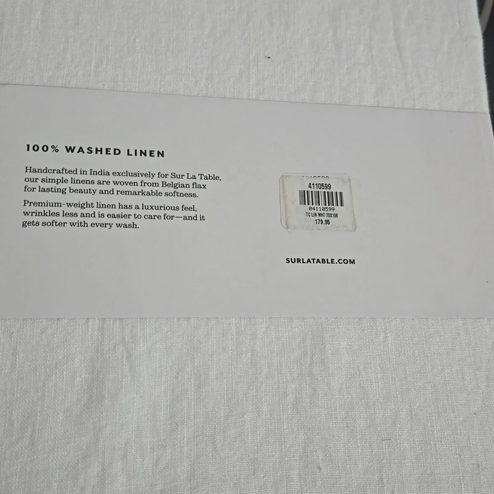 ❤️BUY 2 GET 1 FREE  Sur La Table Classic White Linen Tablecloth, Size 108